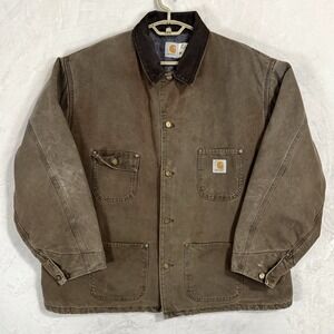 Vintage Carhartt Blanket Lined Chore‎ Coat 2XL Brown Duck Canvas Work Jacket USA